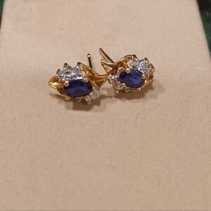 10k Gold Diamond and Sapphire Vintage Earrings